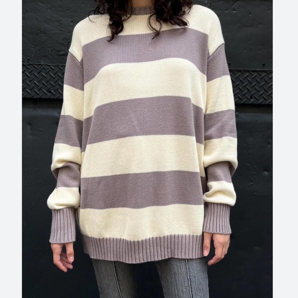 Brandy Melville Mauve Cream Striped Oversized Brianna Sweater Cotton